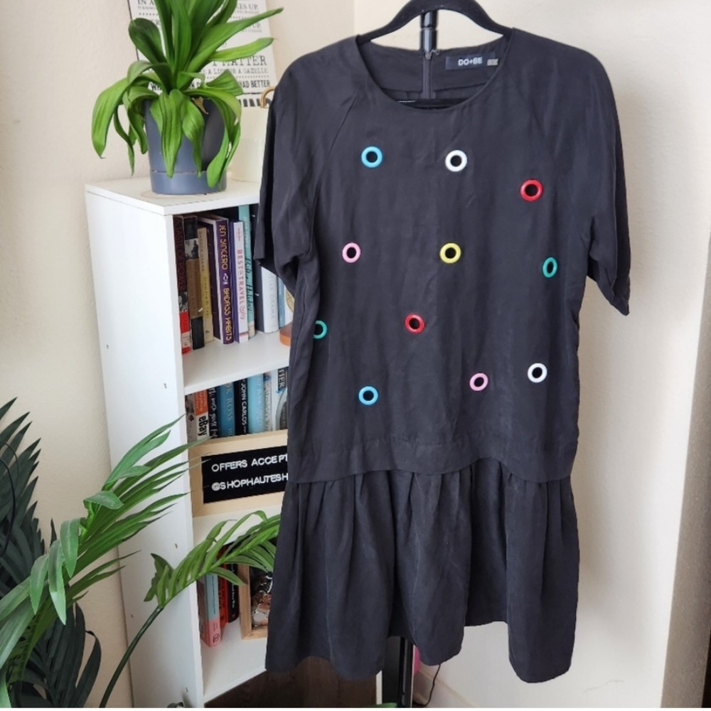 Do + Be Drop Waist Short Sleeve Black Dress